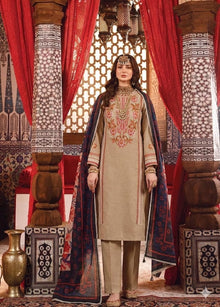 Beige multi thread embroidered lawn 3 piece unstitched suit front model view