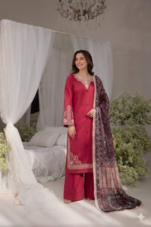 Berry pink embroidered lawn 3 piece unstitched suit front model view