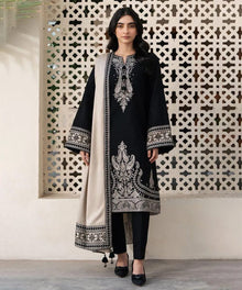 Black embroidered lawn 3 piece unstitched suit front model view