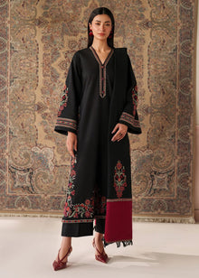 Black embroidered lawn 3 piece unstitched suit front model view