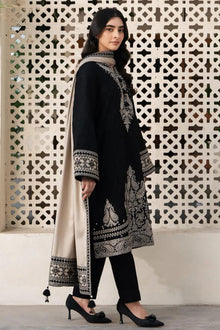 Black embroidered lawn 3 piece suit full model front view