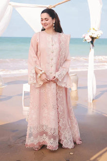 Blush pink heavy embroidered lawn 3 piece unstitched suit front model view
