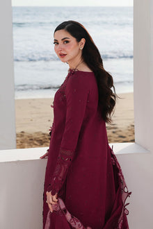 Deep plum chikankari cotton suit back model view with embroidered back
