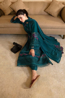 Deep teal lawn suit with embroidered khaadi net ready to wear dupatta