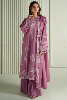 Dusty mauve embroidered lawn 3 piece unstitched suit front model view