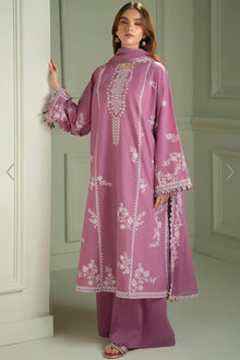 Dusty mauve lawn suit with embroidered bamber chiffon dupatta model view