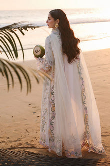 Ivory pastel embroidered khaddi net dupatta back side model view
