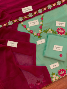 Soft mint silk suit with deep plum chiffon dupatta Open Suit Image